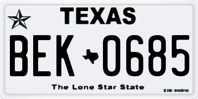 TX license plate BEK0685