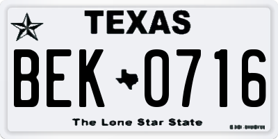 TX license plate BEK0716