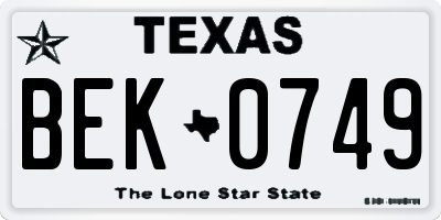 TX license plate BEK0749