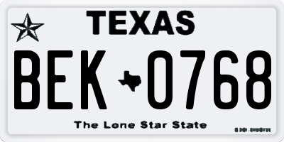 TX license plate BEK0768