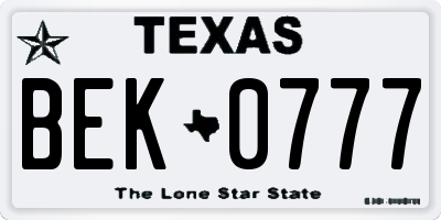 TX license plate BEK0777