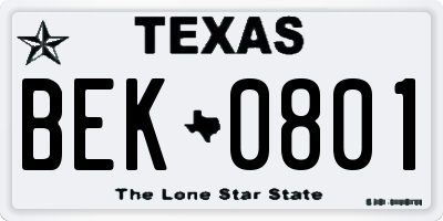 TX license plate BEK0801