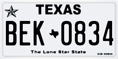 TX license plate BEK0834