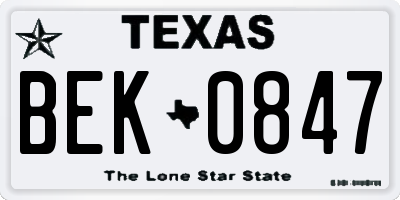 TX license plate BEK0847