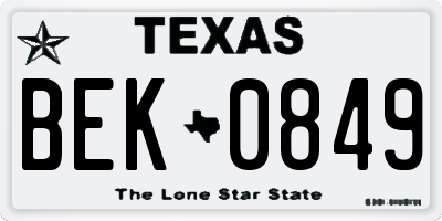 TX license plate BEK0849
