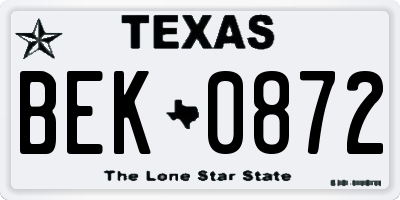 TX license plate BEK0872