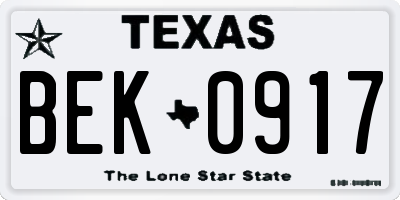 TX license plate BEK0917