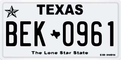 TX license plate BEK0961