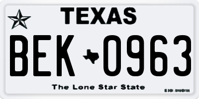 TX license plate BEK0963