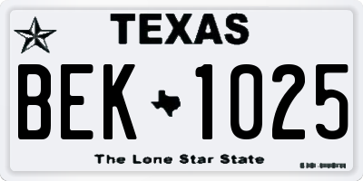 TX license plate BEK1025
