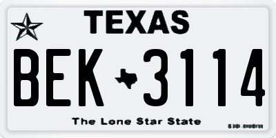 TX license plate BEK3114