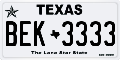 TX license plate BEK3333