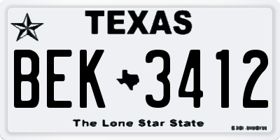 TX license plate BEK3412
