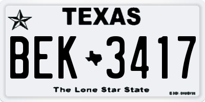 TX license plate BEK3417