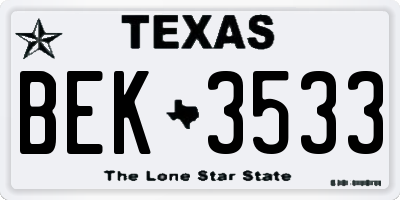 TX license plate BEK3533