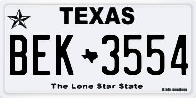 TX license plate BEK3554
