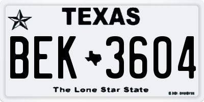 TX license plate BEK3604