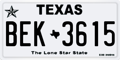 TX license plate BEK3615
