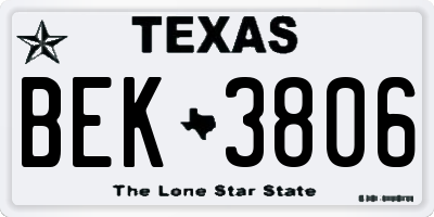 TX license plate BEK3806