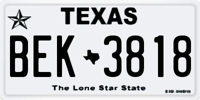 TX license plate BEK3818