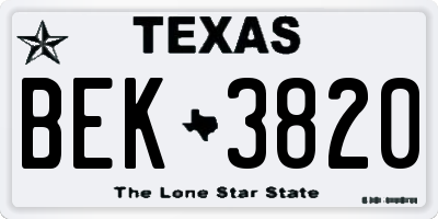 TX license plate BEK3820
