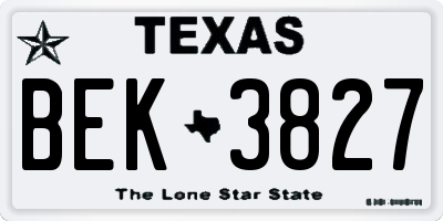 TX license plate BEK3827