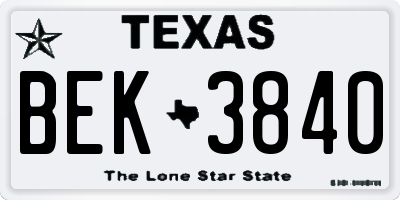 TX license plate BEK3840