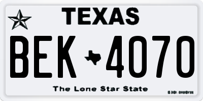 TX license plate BEK4070