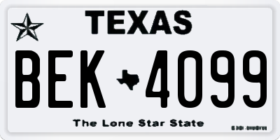 TX license plate BEK4099