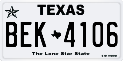 TX license plate BEK4106