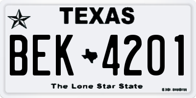 TX license plate BEK4201