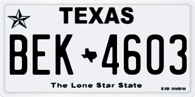 TX license plate BEK4603