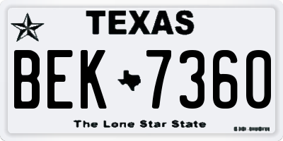 TX license plate BEK7360