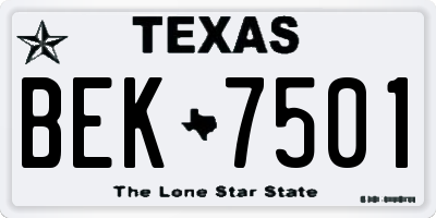 TX license plate BEK7501