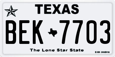 TX license plate BEK7703