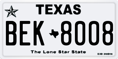TX license plate BEK8008
