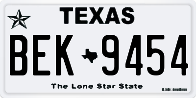TX license plate BEK9454