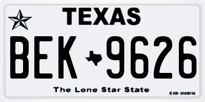 TX license plate BEK9626