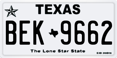 TX license plate BEK9662