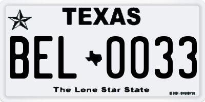 TX license plate BEL0033
