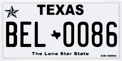 TX license plate BEL0086