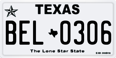 TX license plate BEL0306