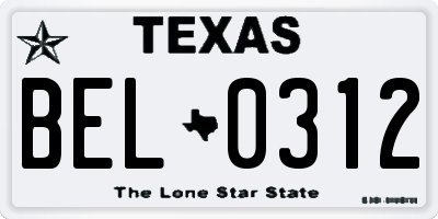 TX license plate BEL0312