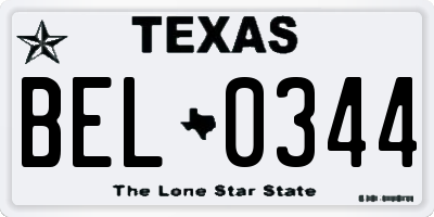 TX license plate BEL0344
