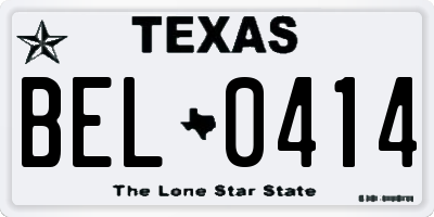 TX license plate BEL0414