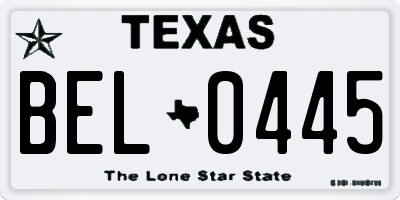 TX license plate BEL0445