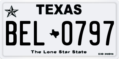 TX license plate BEL0797