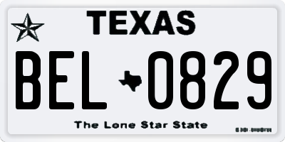 TX license plate BEL0829