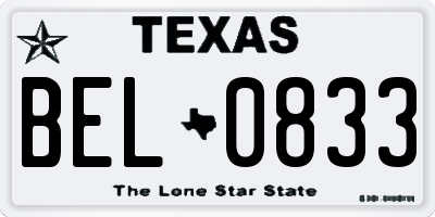 TX license plate BEL0833