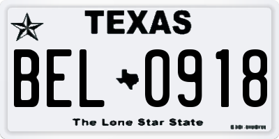 TX license plate BEL0918